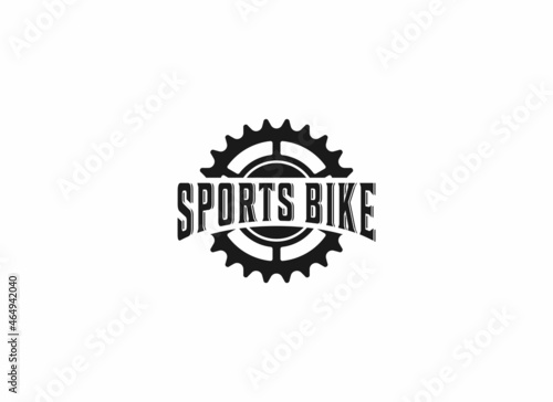 logo for bicycle sport with gear illustration on white background