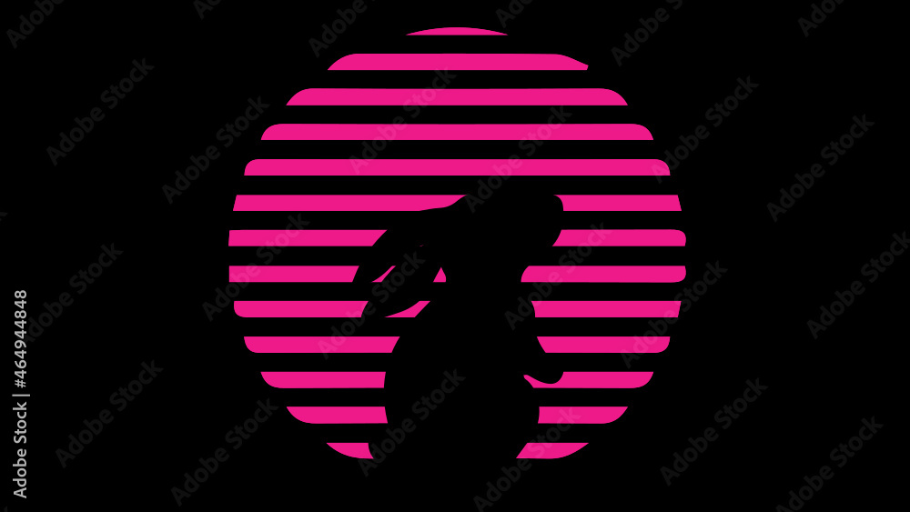 Rabbit silhouette on pink moon, vaporwave
