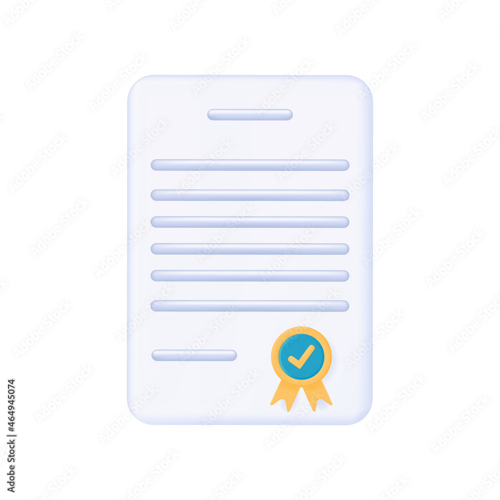 3d diploma or certificate for successful achievements. Document paper page, merit, prize, high grade award icon. Honorary diploma of awarding the winner and gratitude for the excellent result. Vector