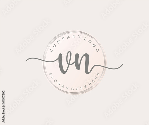 Initial VN feminine logo. Usable for Nature, Salon, Spa, Cosmetic and Beauty Logos. Flat Vector Logo Design Template Element.