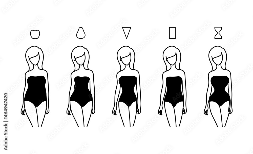 Vector Woman body types. Apple, pear, triangle, rectangle, hourglasses ...