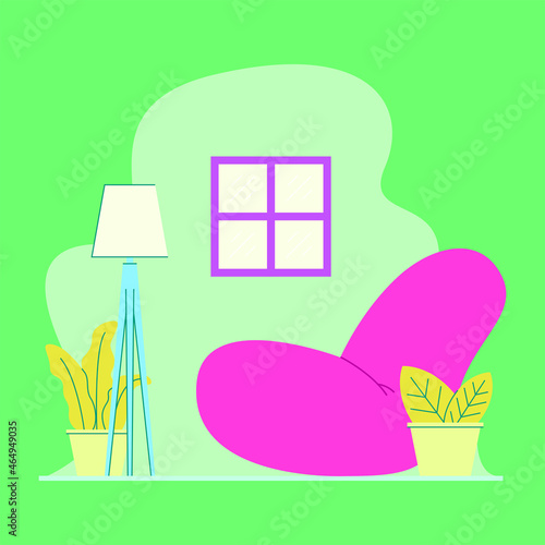 vector window with sofa and lamp