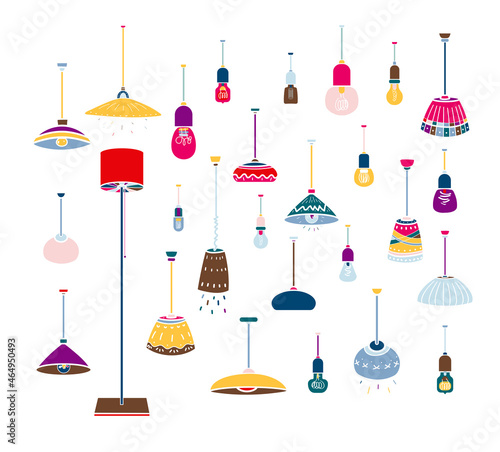 lamps and lightbulb vector illustration set