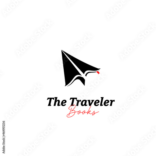 Traveler books logo with book icon in paper plane shape symbol
