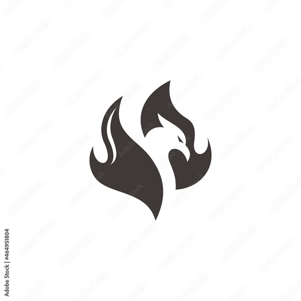 Negative space fire bird logo design, phoenix, eagle, falcon, hawk head and flame vector icon Negative space fire bird logo design, phoenix, eagle, falcon, hawk head and flame vector icon