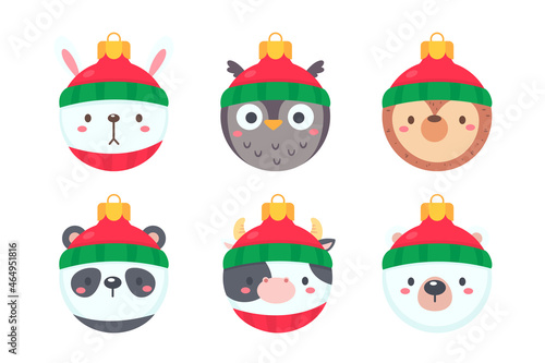 animal face christmas ball wearing a red woolen hat for decoration on Christmas