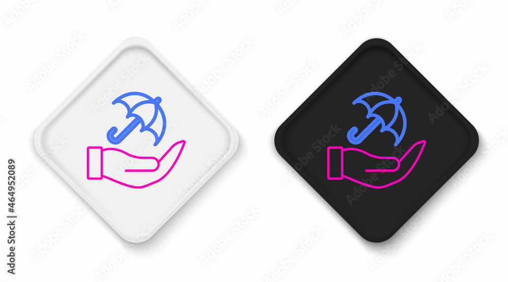 Line Umbrella in hand icon isolated on white background. Insurance concept. Waterproof icon. Protection, safety, security concept. Colorful outline concept. Vector Line Umbrella in hand icon isolated on white background. Insurance concept. Waterproof icon. Protection, safety, security concept. Colorful outline concept. Vector