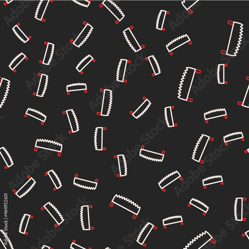 Line Two-handed saw icon isolated seamless pattern on black background. Vector