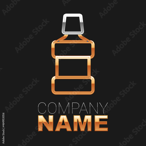 Line Mouthwash plastic bottle icon isolated on black background. Liquid for rinsing mouth. Oralcare equipment. Colorful outline concept. Vector