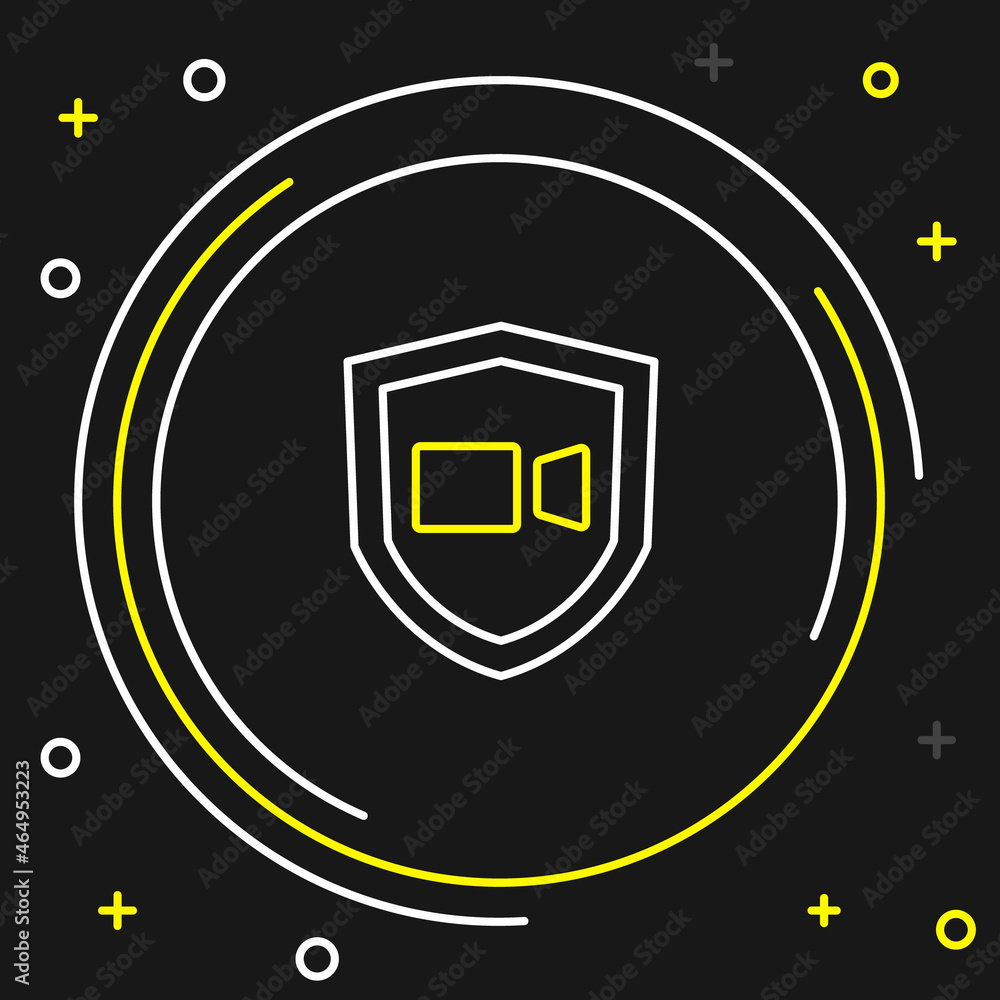 Line Video chat conference icon isolated on black background. Online meeting work form home. Remote project management. Colorful outline concept. Vector Line Video chat conference icon isolated on black background. Online meeting work form home. Remote project management. Colorful outline concept. Vector