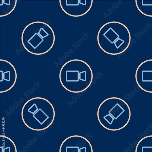 Line Video chat conference icon isolated seamless pattern on blue background. Online meeting work form home. Remote project management. Vector