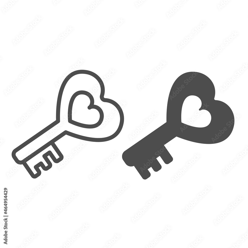 Romantic antique heart shape key line and solid icon, dating concept, ancient key with heart vector sign on white background, outline style icon for mobile concept and web design. Vector graphics. Romantic antique heart shape key line and solid icon, dating concept, ancient key with heart vector sign on white background, outline style icon for mobile concept and web design. Vector graphics.