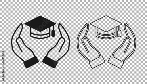Black Education grant icon isolated on transparent background. Tuition fee, financial education, budget fund, scholarship program, graduation hat. Vector