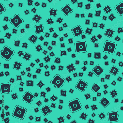 Black Safe icon isolated seamless pattern on green background. The door safe a bank vault with a combination lock. Reliable Data Protection. Vector