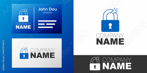 Logotype Broken or cracked lock icon isolated on white background. Unlock sign. Logo design template element. Vector