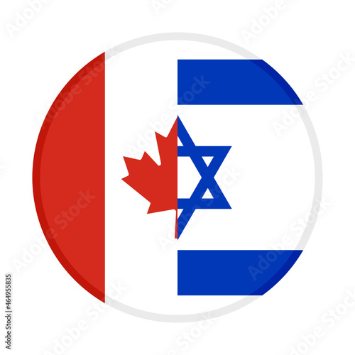 round icon with canada and israel flags, isolated on white background. vector illustration