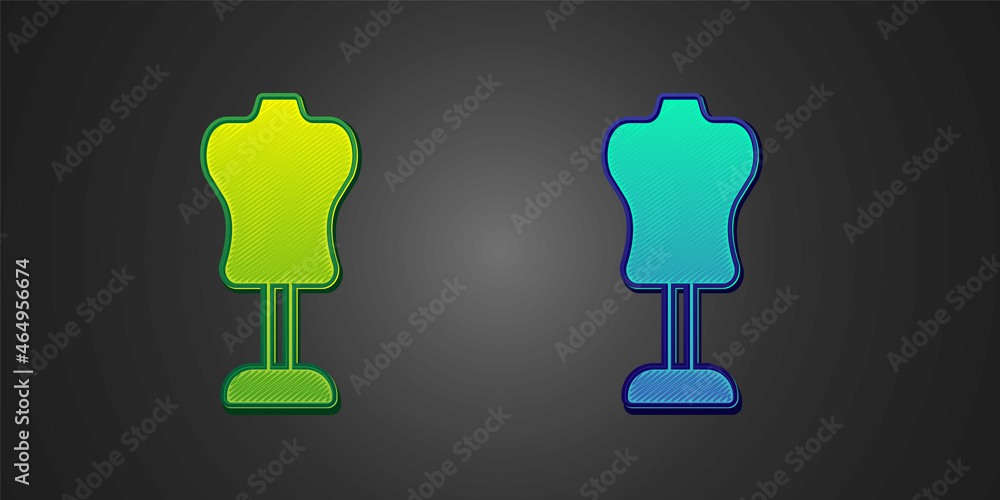 Green and blue Mannequin icon isolated on black background. Tailor dummy. Vector