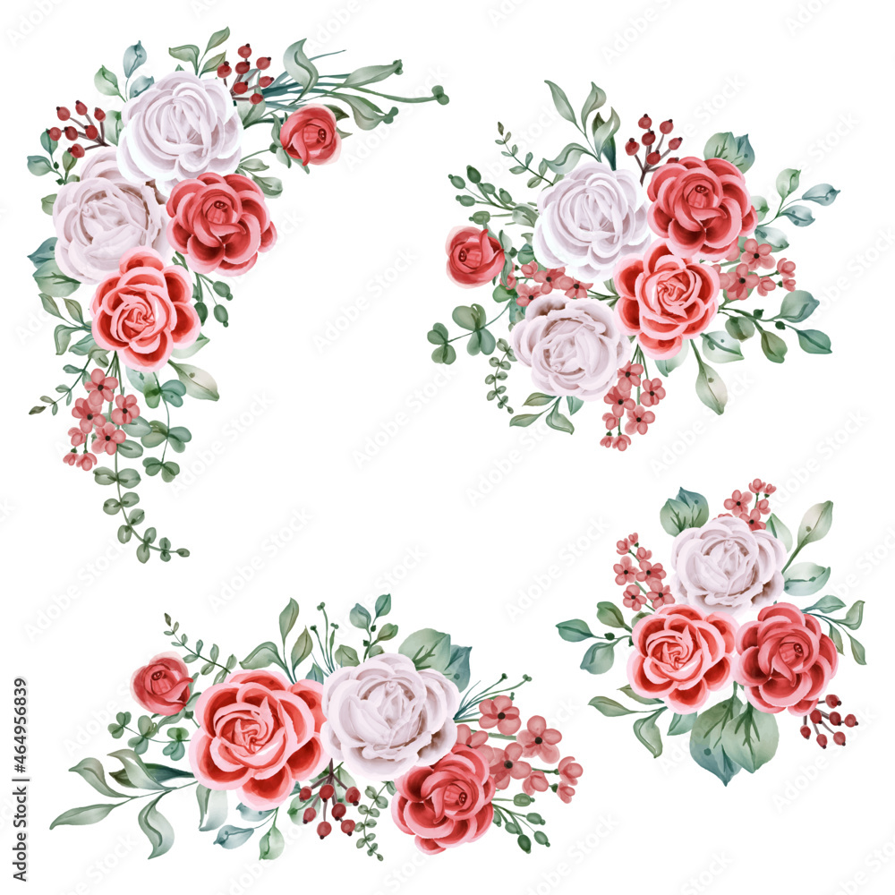 Rose Watercolor Floral Wreath Arrangement Object