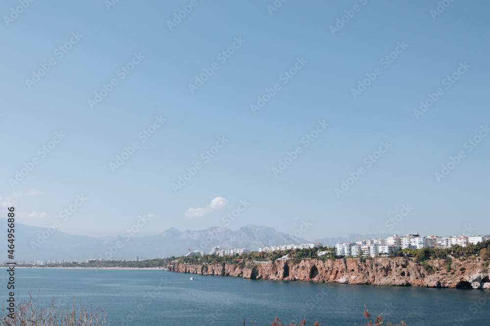 Panoramic views of Antalya rocks and the Mediterranean coast from the sea