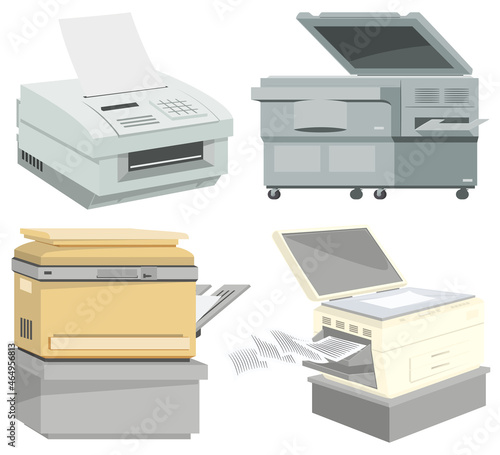Business technics. Office printers and scanners. Illustration for internet and mobile website.