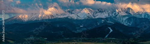 Mountain landscape near the resort Zakopane in Poland in the autumn scenery-Panorama.