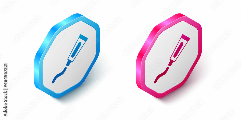 Isometric Tube of toothpaste icon isolated on white background. Hexagon button. Vector Isometric Tube of toothpaste icon isolated on white background. Hexagon button. Vector
