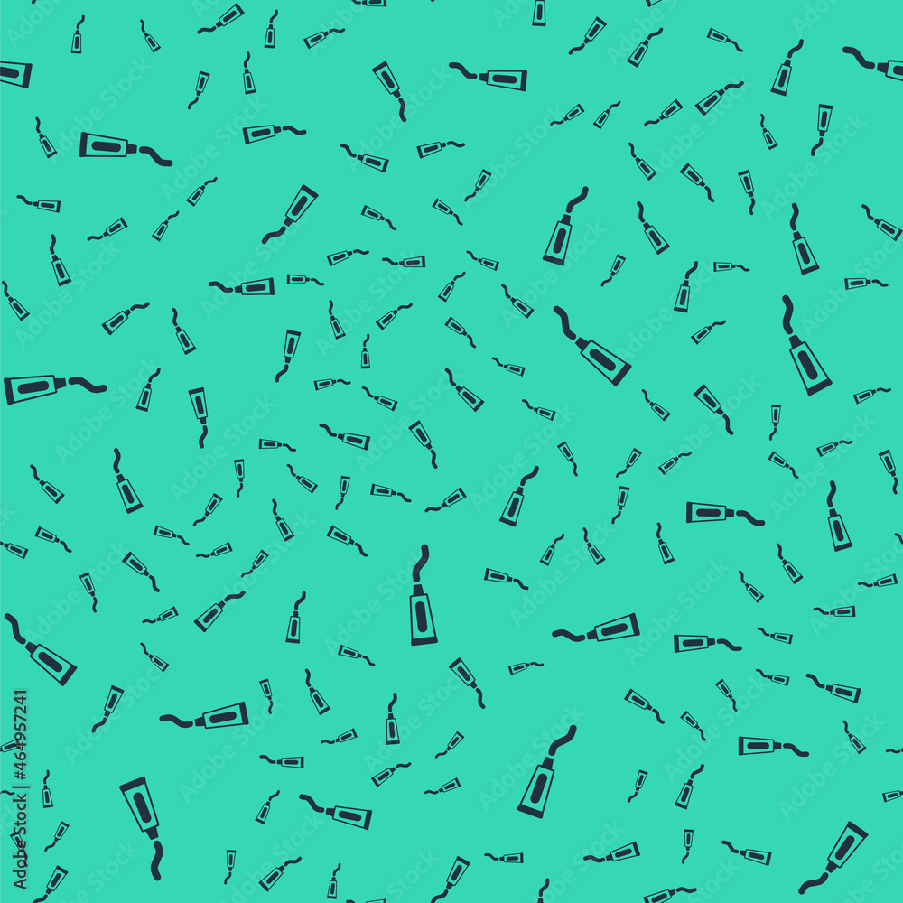 Fototapeta premium Black Tube of toothpaste icon isolated seamless pattern on green background. Vector