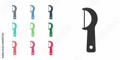 Black Dental floss icon isolated on white background. Set icons colorful. Vector