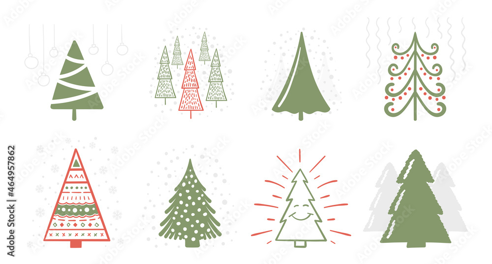 Obraz premium Set of hand drawn Christmas trees