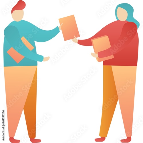 Business people give paper document vector icon