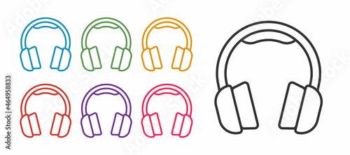 Set line Headphones icon isolated on white background. Earphones. Concept for listening to music  service  communication and operator. Set icons colorful. Vector