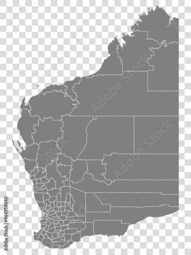 State of Western Australia map on transparent background. Blank Map State of Western Australia with districts   for your web site design, logo, app, UI.  EPS10.