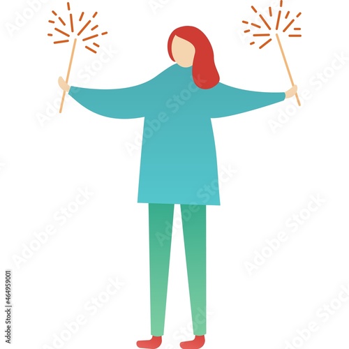 Woman holding sparklers in hand vector icon