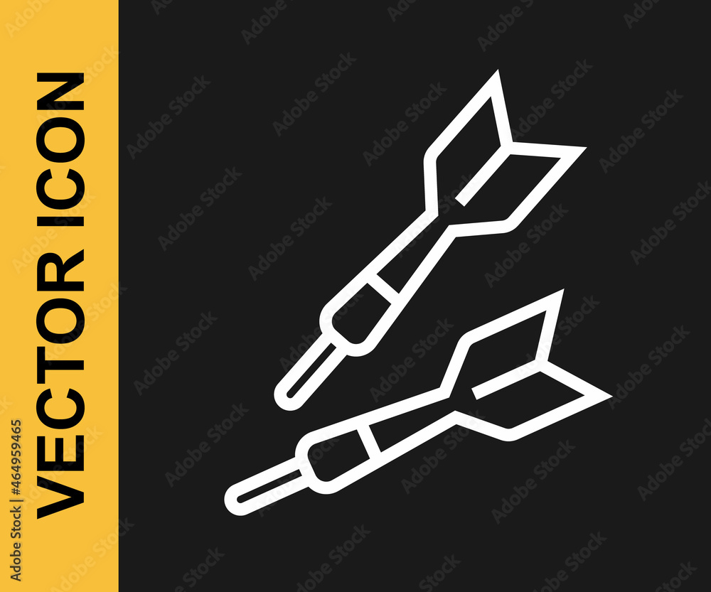 White line Dart arrow icon isolated on black background. Vector White line Dart arrow icon isolated on black background. Vector