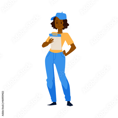 Moving and delivery company employee cartoon flat vector illustration isolated.