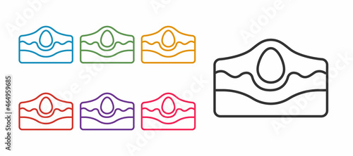 Set line Acne icon isolated on white background. Inflamed pimple on the skin. The sebum in the clogged pore promotes the growth of a bacteria. Set icons colorful. Vector