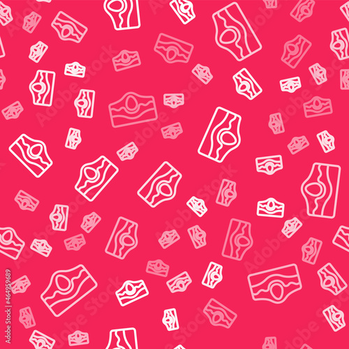 White line Acne icon isolated seamless pattern on red background. Inflamed pimple on the skin. The sebum in the clogged pore promotes the growth of a bacteria. Vector
