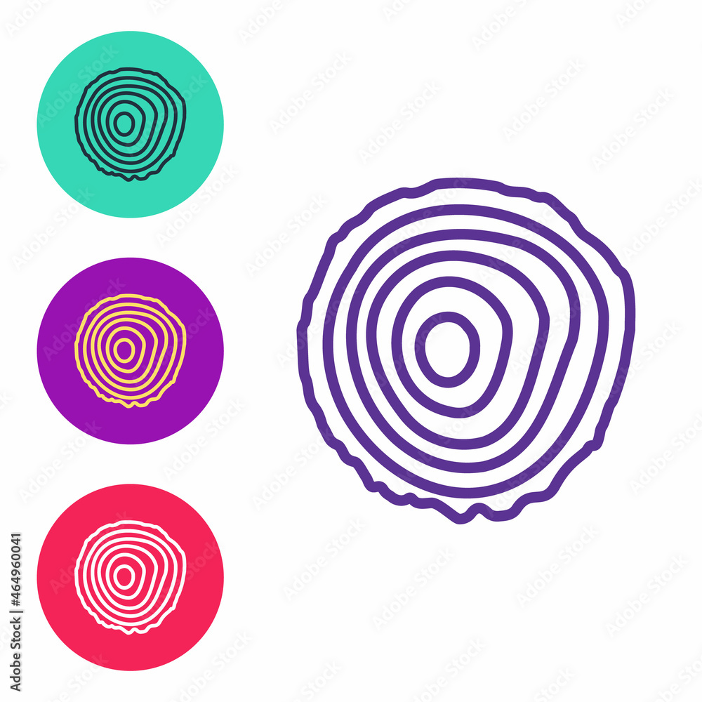 Set line Tree rings icon isolated on white background. Wooden cross section. Set icons colorful. Vector Set line Tree rings icon isolated on white background. Wooden cross section. Set icons colorful. Vector