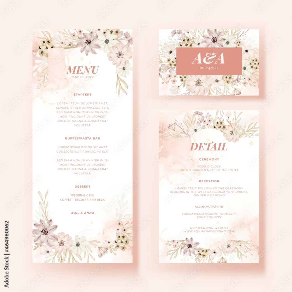 menu and detail card with flower soft design template