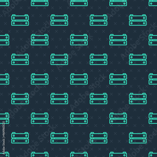 Green line Wooden box icon isolated seamless pattern on blue background. Grocery basket, storehouse crate. Empty wooden container for vegetables, products. Vector