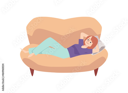 Smiling woman lying on couch
