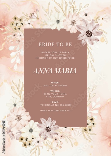 bridal shower card with flower soft design template