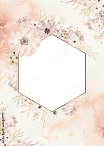 Fototapeta Naklejka Na Ścianę i Meble -  floral frame flower soft with white space watercolor