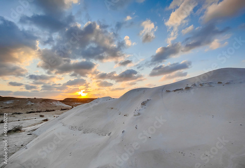 Amazing sunset at Nizzana Hillocks or Nitzana chalk hills. Negev desert. Israel photo