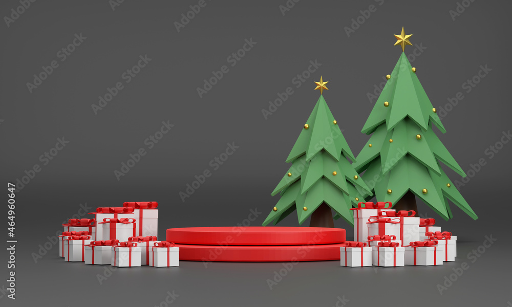 podium, gift box, christmas tree At Christmas and New Year on a black background podium, gift box, christmas tree At Christmas and New Year on a black background