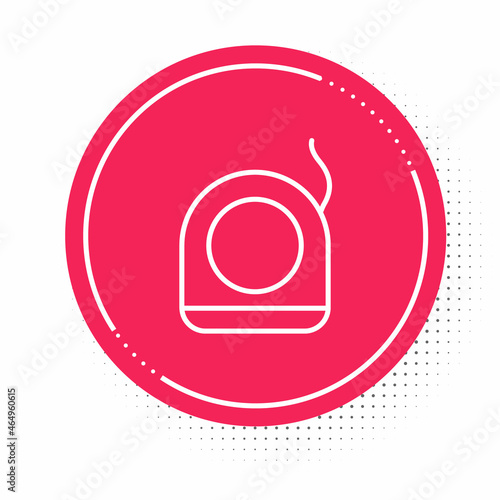 White line Dental floss icon isolated on white background. Red circle button. Vector