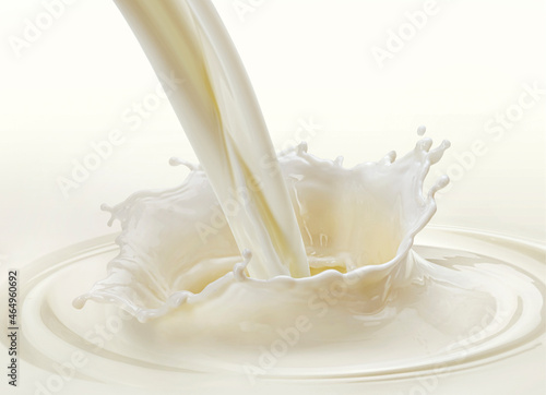 Pouring milk splash on white background photo