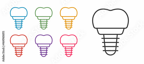 Set line Dental implant icon isolated on white background. Set icons colorful. Vector