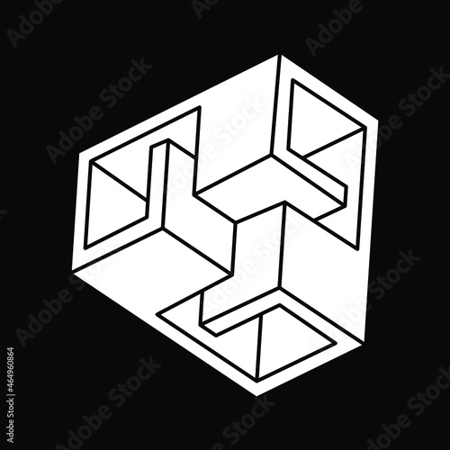 Impossible shapes. Escher style. Web design element. Optical illusion object. Line design. Geometric figures.