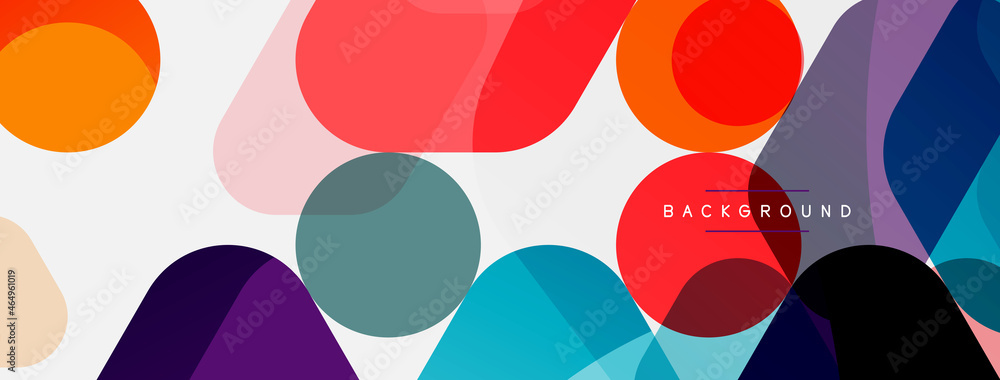 Color bubbles and rounded geometric shapes on white. Vector geometric minimal abstract background for wallpaper, banner, background, landing page